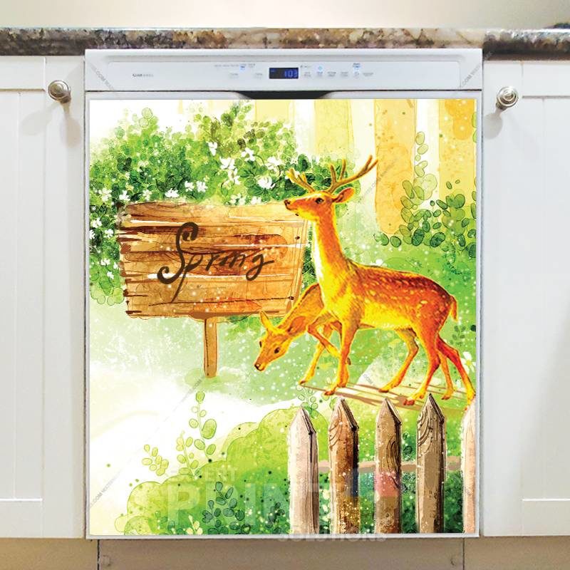 Cute Spring Deers Dishwasher Sticker