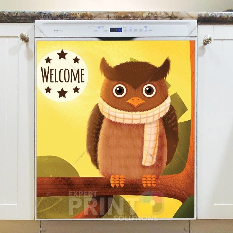 Cute Autumn Owl - Welcome Dishwasher Sticker