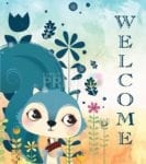 1088-cute-blue-squirrel-welcome Cute Blue Squirrel Welcome Dishwasher Sticker