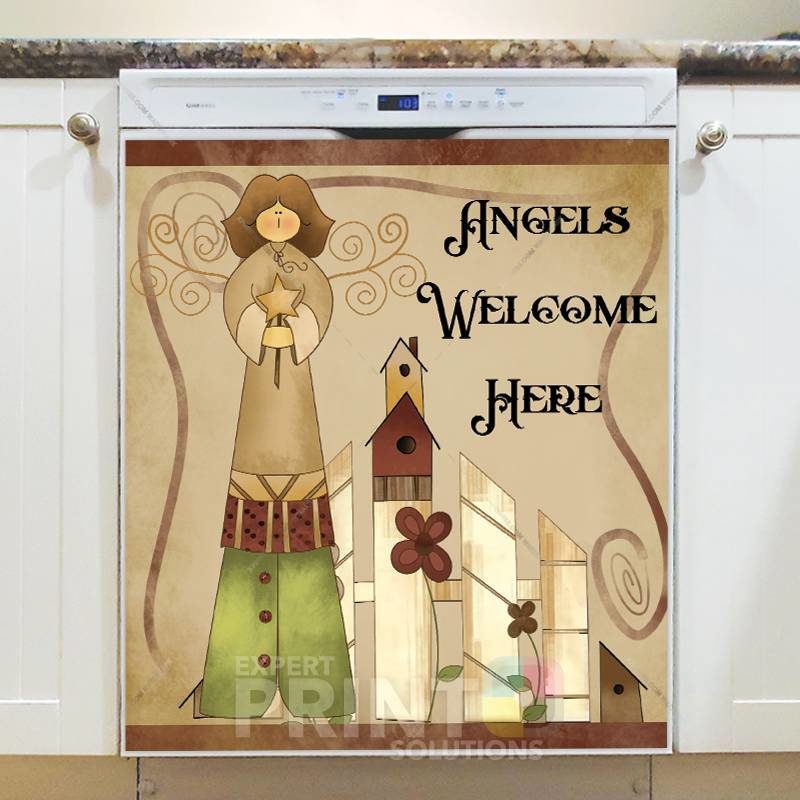 Prim Garden Angel #1 - Angels Welcome Here Dishwasher Sticker
