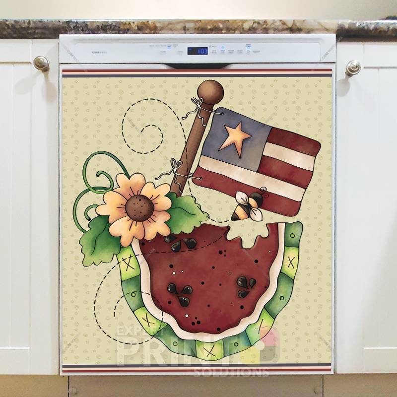 America ~ Prim USA Flag and Watermelon Dishwasher Sticker