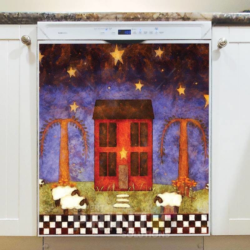 Prim Country House and Sheep Dishwasher Sticker