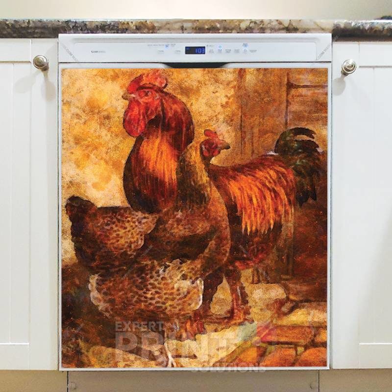 Country Farm Rooster and Hen Dishwasher Sticker