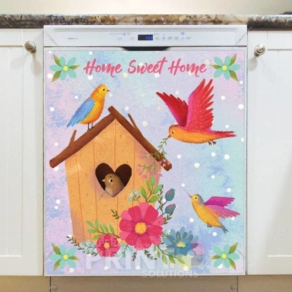 Birds Birdhouse and Flowers - Home Sweet Home Dishwasher Sticker