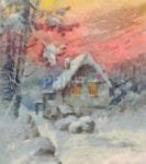 Christmas - Winter Sunset Cottage Dishwasher Sticker