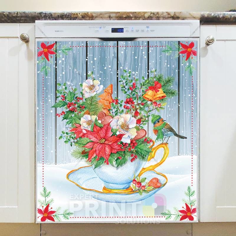 Christmas - Winter Birds and Flowers #1 Dishwasher Sticker