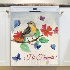 Spring Bird with Butterflies - Hi Friends Dishwasher Sticker