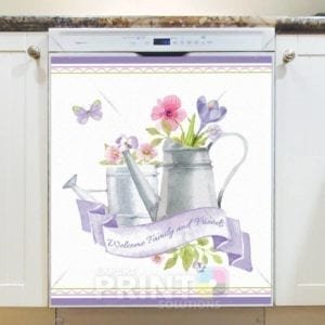 Cute Watering Can with Flowers - Welcome Family and Friends Dishwasher Sticker