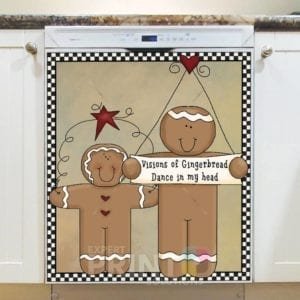 Cute Primitive Country Gingerbread Man Couple #2 - Visions of Gingerbread - Dance in my Head Dishwasher Sticker