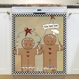 Cute Primitive Country Gingerbread Man Couple #1 - Home Sweet Home Dishwasher Sticker