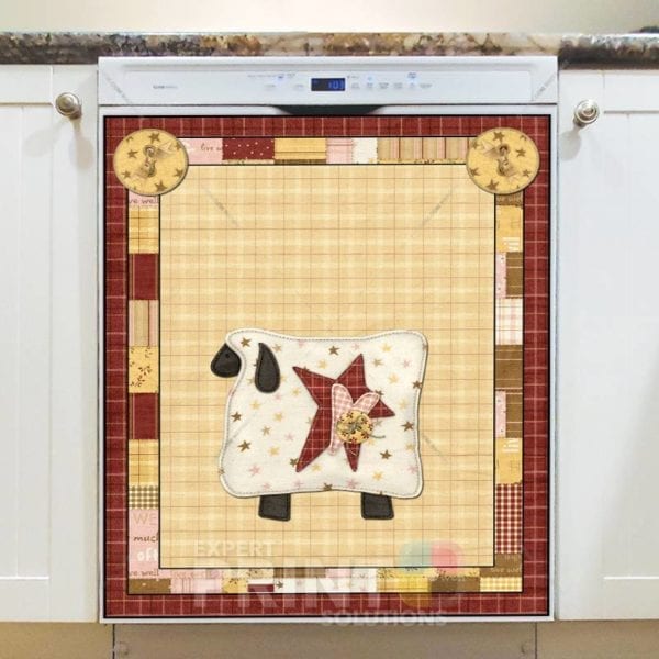 Primitive Country Patchwork Sheep Dishwasher Sticker