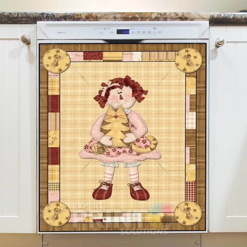 Primitive Country Patchwork Raggedy Ann Dishwasher Sticker