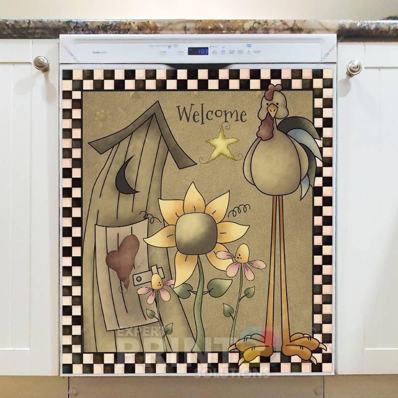 Primitive Country Cute Chicken - Welcome Dishwasher Sticker