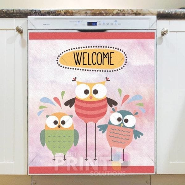 Cute Funny Owls #3 - Welcome Dishwasher Sticker