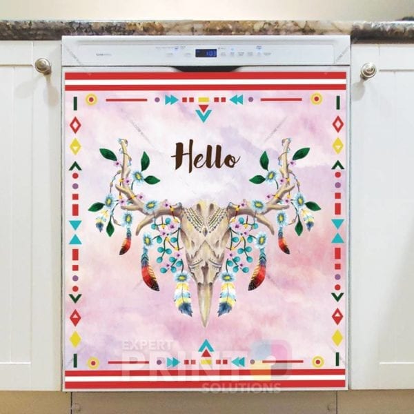 Native Skull and Feathers - Hello Dishwasher Sticker