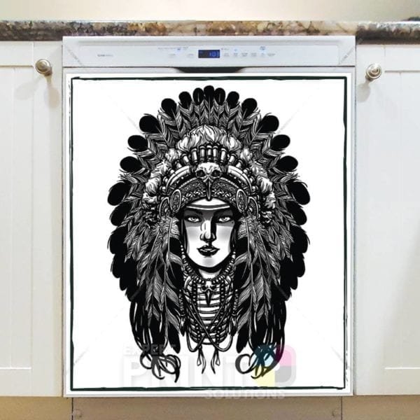 Native Girl in Headdress Dishwasher Sticker