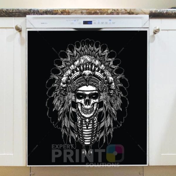 Native Chief Skull in Headdress Dishwasher Sticker