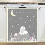 Cute Bunny Couple on a Roof - Never Stop Dreaming Dishwasher Sticker