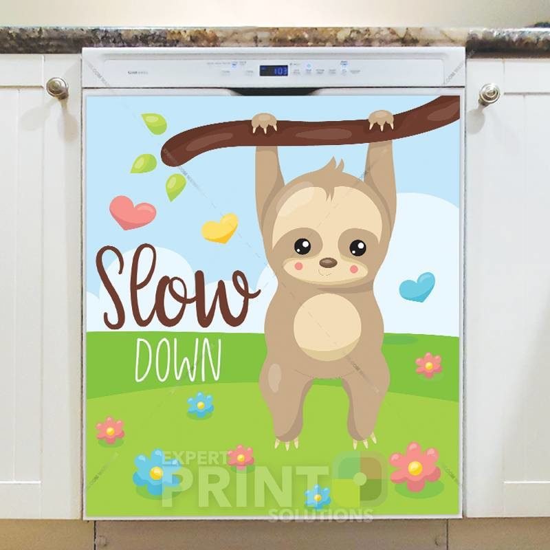 Sweet Adorable Sloth #1 - Slow Down Dishwasher Sticker