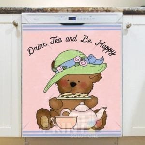 Tea Party Teddy Bear #2 - Drinks Tea and Be Happy Dishwasher Sticker