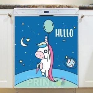 Cute Unicorn with a Balloon - Hello Dishwasher Sticker