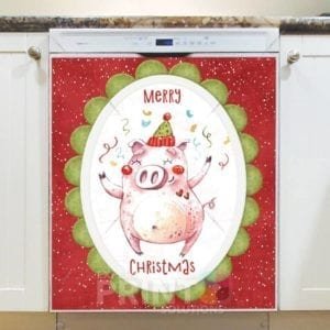 Christmas - Celebrating Christmas Pig #1 - Merry Christmas Dishwasher Sticker