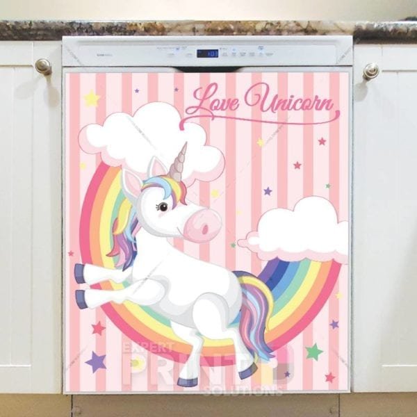 Cute Rainbow Unicorn #1 - Love Unicorn Dishwasher Sticker