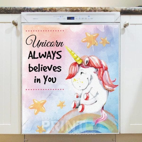 Cute Unicorn on a Rainbow - Unicorn Always believes in you Dishwasher Sticker