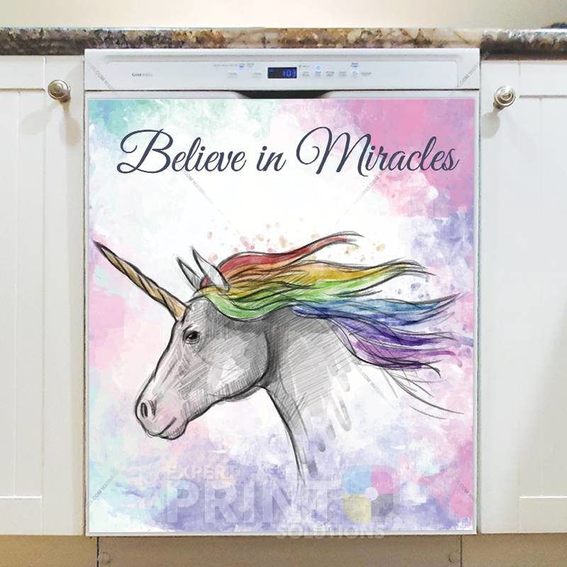 Rainbow Unicorn - Believe in Miracles Dishwasher Sticker