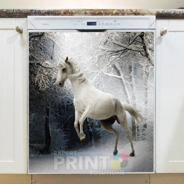 White Winter Horse Dishwasher Sticker