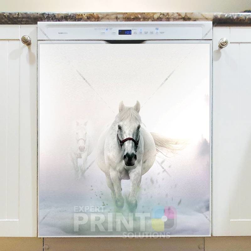 White Winter Horses Dishwasher Sticker