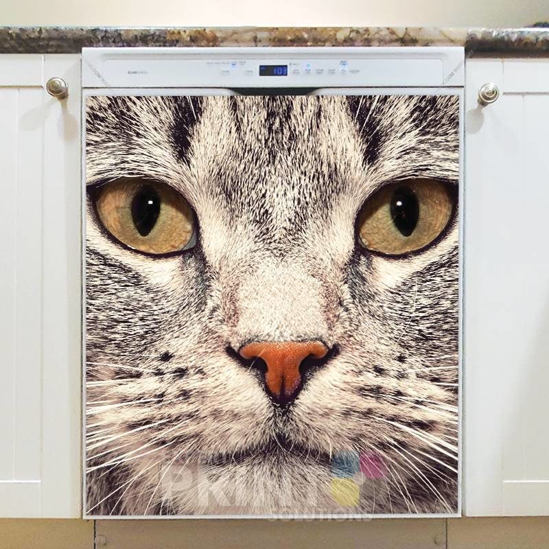 Pretty Grey Cat Face Dishwasher Sticker