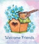 Cute Birdhouse and Bird Watercolor Style - Welcome Friends Dishwasher Sticker