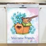 Cute Birdhouse and Bird Watercolor Style - Welcome Friends Dishwasher Sticker