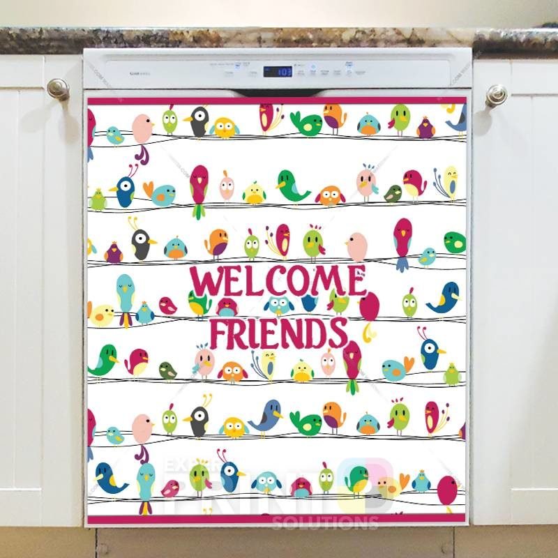 Welcome Friends Cute Birds Dishwasher Sticker