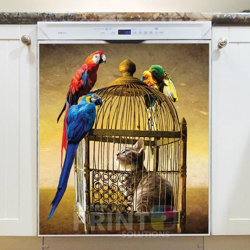 Cat and Parrots Dishwasher Sticker
