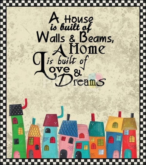 Cute Colorful Village - A House is Built of Walls & Beams, A Home is built of Love & Dreams Dishwasher Sticker