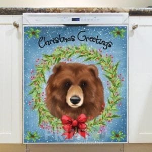 Christmas - Brown Bear Greeting - Christmas Greetings Dishwasher Sticker