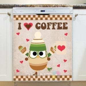 Coffee Lover Owl #11 - I Heart Coffee Dishwasher Sticker