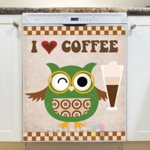 Coffee Lover Owl #7 - I Heart Coffee Dishwasher Sticker