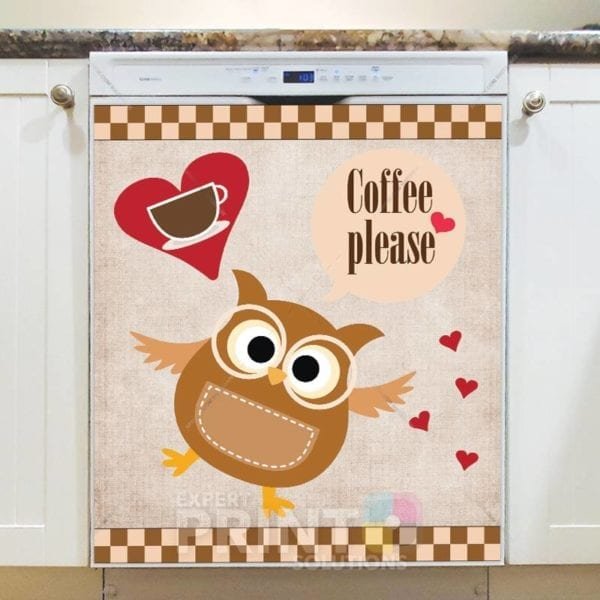 Coffee Lover Owl #3 - Coffee Please Dishwasher Sticker