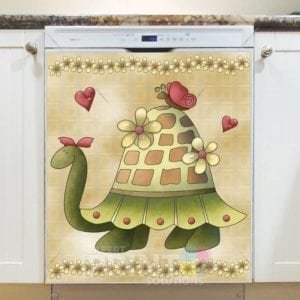 Sweet Turtle Girl and Butterfly Dishwasher Sticker