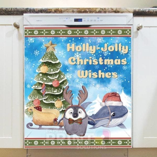 Christmas - Holly Jolly Animals #9 - Holly-Jolly Christmas Wishes Dishwasher Sticker