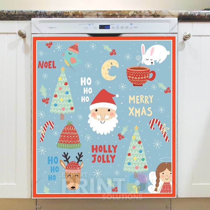 Christmas - Cute Christmas Wishes - Noel - HoHoHo - Merry Xmas - Jolly Jolly Dishwasher Sticker