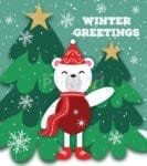 Christmas - Polar Bear and Christmas Trees - Winter Greetings Dishwasher Sticker