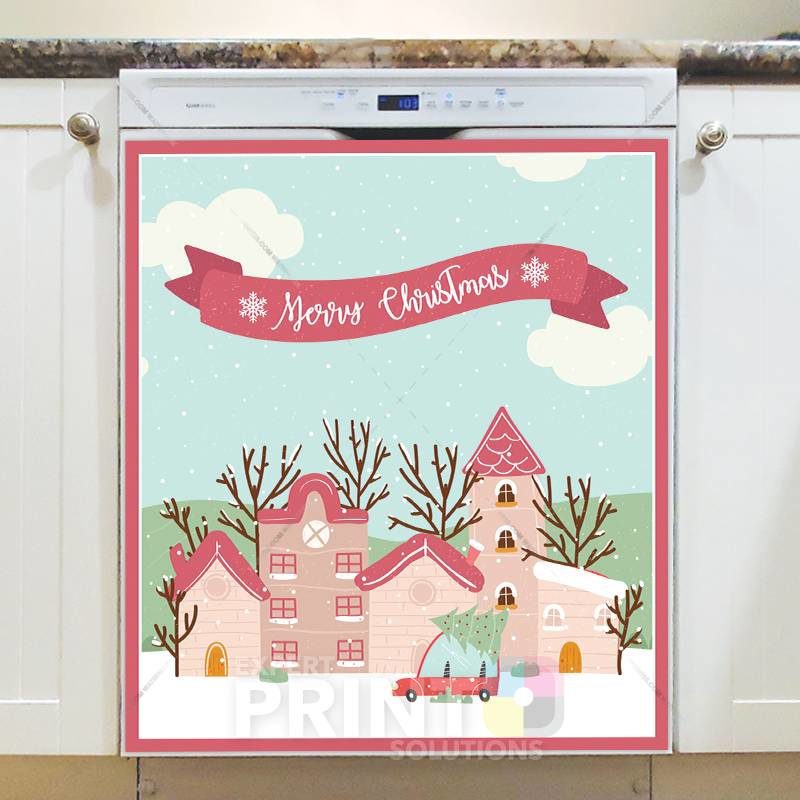 Christmas - Cute Christmas Village - Merry Christmas Dishwasher Sticker