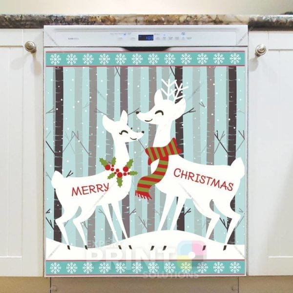 Christmas - White Deer Couple - Merry Christmas Dishwasher Sticker