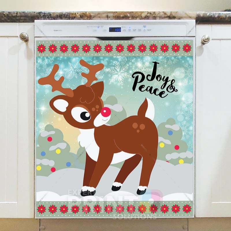Christmas - Cute Baby Rudolph - Joy & Peace Dishwasher Sticker