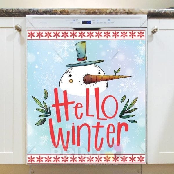 Christmas - Hello Winter Cute Snowman Dishwasher Sticker