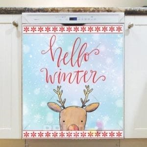 Christmas - Hello Winter Cute Reindeer Dishwasher Sticker